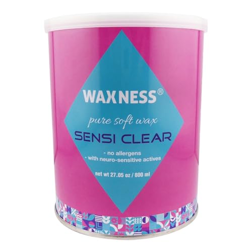 Waxness Sensi Clear Pure Soft Wax Tin 27 oz (800 g) ? Rosin-Free Clear Gel Formula with Neuro-Active Comfort Complex - Made in Italy
