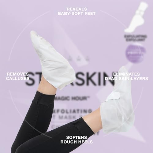 STARSKIN Magic Hour, Exfoliating Foot Mask Sock with Lactic and Glycolic Acid, Gently Removes Calluses and Dead Skin for Effective Peeling, K Beauty Skincare (4 Pack)