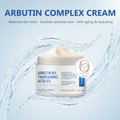 8% Arbutin & 5% Tranexamic Acid Cream - Advanced Brightening Face Moisturizer for Dark Spots & Uneven Skin Tone - Hydrating Facial Treatment for Radiant Complexion
