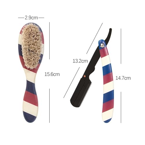Professional Barber Straight Edge Razor and Barber Fade Brush Set Include 5 Blades, Straight Razor for Men Close Shaving & Hair Cutting (Red/White/Blue)