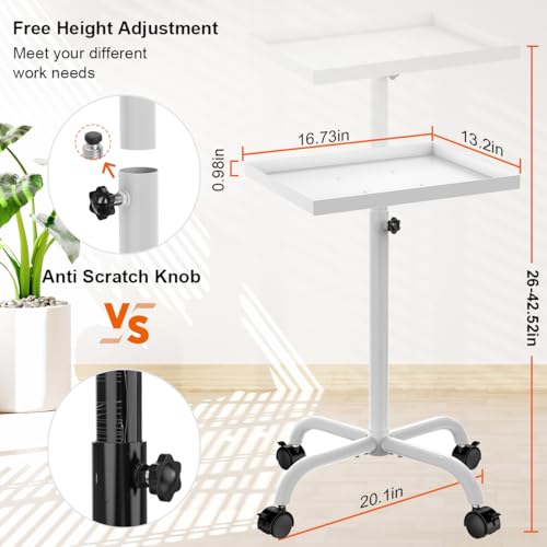 Salon Tray on Wheels, Salon Tray Cart Tattoo Tray Rolling Trolley, Hair Stylist Tray Height Adjustable, Dental Tray Hairdresser Tray Rolling Table Tray Cart (White)