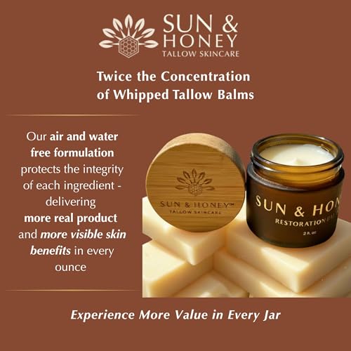 Beef Tallow for Face ? Tallow Face Moisturizer with Castor Oil, Luxury 100% Grass-Fed Tallow Balm for Dry & Mature Skin | Cosmetic Grade | Sun & Honey