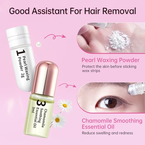 Beauty7 Sensitive Eyebrow Wax Strips Kit - 24 Strips with Pearl Powder & Essential Oil for Women with Sensitive Skin