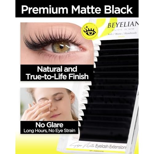 BEYELIAN Eyelash Extension 0.05 D Curl 7-15mm Mixed Tray Easy Fan Lash Extensions Volume Lashes Professional Use Natural Matte Black (0.05 D 7-15mm Mix)