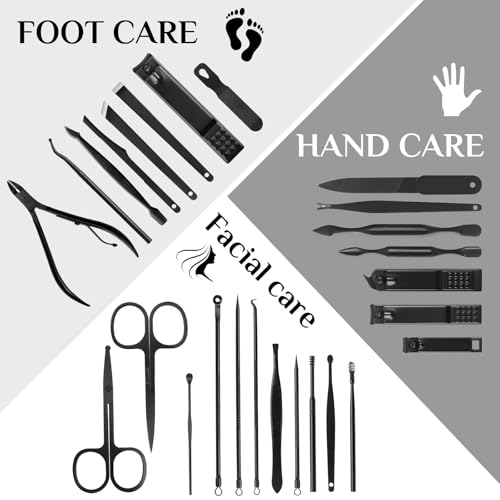 Manicure Set Professional Nail Clipper Kit-26 Pieces Stainless Steel Manicure Kit,Nail Care Tools with Luxurious Travel Case Nail Grooming Kit Present for Men Husband Boyfriend Parent (Black)