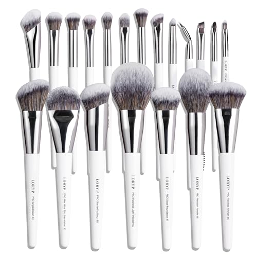 LORYP Makeup Brush Set Professional Soft Synthetic Vegan Luxury Cosmetic Brushes for Face & Eye White 20 Pcs