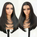 U&A Ua Hair Glueless Natural Black Straight Layered Wig Wear and Go 9x7 Lace Front Synthetic Wig Pre style Pre Plucked Pre Cut Vivid Self-growing Hairline Tiny Knots Premium Fiber 22Inch