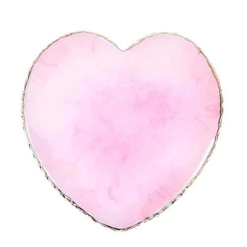 2Pcs Heart-Shaped Resin Nail Art Palette, Gold Edge Round Makeup Mixing Palette, Nail Polish Plate, Makeup,Nail Art Display Board Makeup Plate Cosmetic Mixing Tools Makeup Palettes,Makeup Palettes