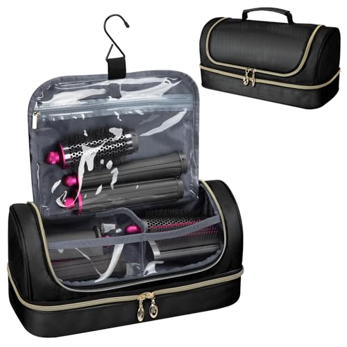 Travel Carrying Case Compatible with Dyson Airwrap Flexstyle/Shark Flex Fushion and Attachments, Portable Storage Bag for Hair Styling Tools with Metal Hanging Hook, Black (Bag Only)