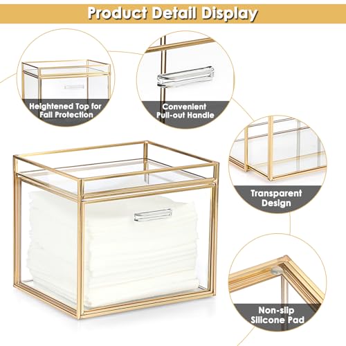 Sumnacon Disposable Face Towel Holder Glass Face Towel Storage Box with Drawer Compatible with Clean Skin Cluub Clean XL Makeup Box Organizer for Bathroom,Vanity Countertop