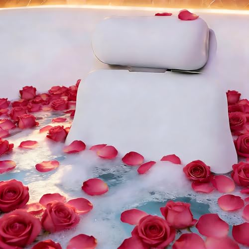 Upgraded Silicone Bath Pillow, 4D Press Inflatable Airbag and Non-Slip Large Suction Cups, Adjustable Head Neck and Back Support, Comfortable Luxury Bath Pillows for Tub, Bath Spa Accessories White