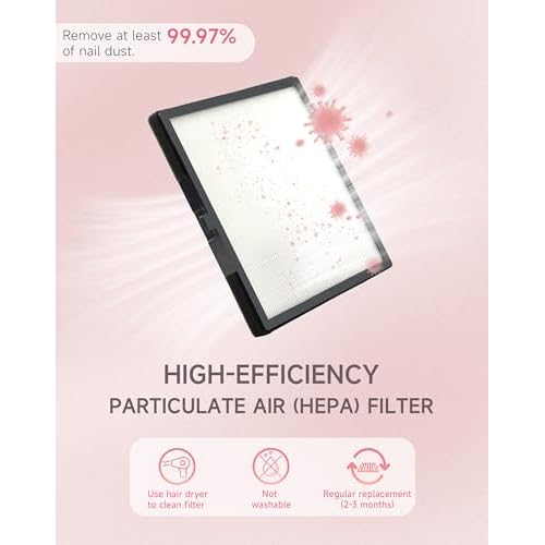 Nail Dust Collector with Brush and 2 Reusable Filters, 60W Vacuum Dust Fan for Acrylic Nails (pink)