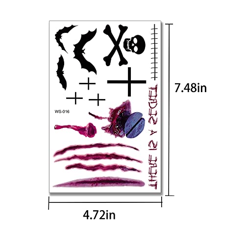 Halloween Tattoos Day of the Dead Temporary Tattoos Face Fake Stickers for Halloween Party Decoration 9sheet Spider Scar Skull Body Makeup Decals