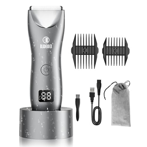 Body Hair Trimmer for Men with Light, Ball Trimmer Men Waterproof, Pubic Groin Hair Trimmers for Man Rechargeable Body Groomer with Standing Recharge Dock,LED Display