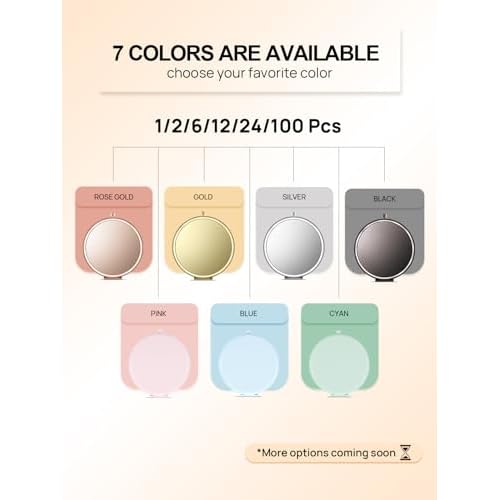 Compact Mirror Bulk, Pack of 6 Double-Sided 1X/2X Magnifying Metal Makeup Mirrors(Round, Rose Gold)