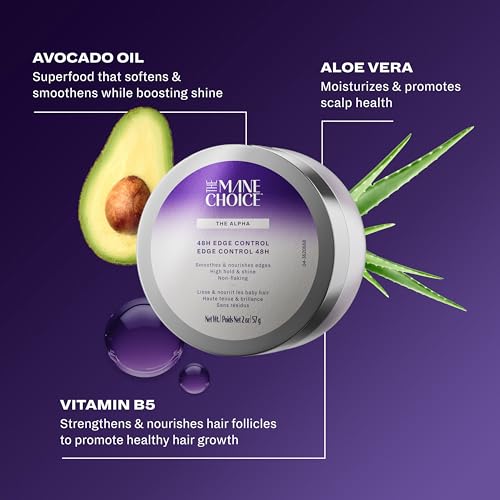 The Mane Choice The Alpha 48H Edge Control, 2 Oz, Smoothes & Nourishes Edges, Hair Gel for Coily, Wavy & Curly Hair, Infused with Pro-Vitamin B5, Aloe & Avocado Oil, Adds Brilliant Shine, Non-Flaking
