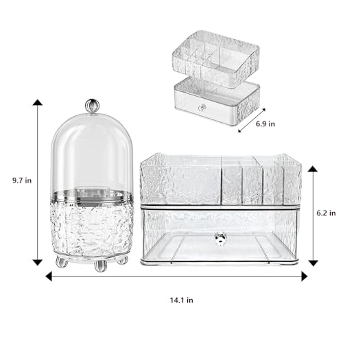 CrazyHome Makeup Organizer Countertop | Cosmetic Organizer for Vanity | Clear Organizers for Skincare, Lipstick 3-in-1 Makeup Storage Combo with Rotating Brush Holder & Stackable Drawer Box