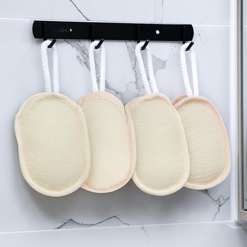 Sunnyray 4 Pcs Bath Body Exfoliating Soap Saver, Exfoliator Scrubber Pouch, Bath Loofah Sponge Body Scrubber Shower Sponge Exfoliating Mesh Pouf for Women and Men Bathing (Yellow)