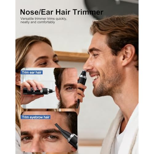 Nose Hair Trimmer for Men and Women,2025 Professional Painless IPX7 Waterproof Eyebrow & Facial Hair Trimmer,USB Rechargeable with LED Display Dual-Edge Blades for Smoother Cutting,BlackSilver