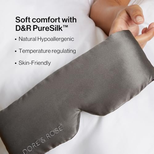 Dore & Rose Deep Sleep Mask Light Blocking, 23 Momme Mulberry Silk Eye Mask, Ultra Soft, Adjustable - Travel Sleeping Mask for Men & Women (Charcoal)