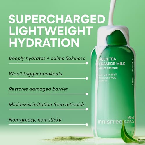 innisfree Green Tea Ceramide Milk, Hydrating & Lightweight Milky Toner for All Skin Types including Acne-Prone and Sensitive Skin, Available in Gift Set