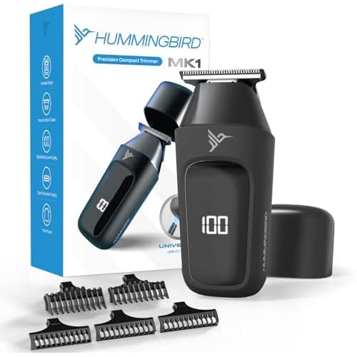 HUMMINGBIRD MK1 Compact Trimmer ? Portable Electric Beard & Body Hair Trimmer for Men, Cordless USB-C Rechargeable, Face & Body Groomer, Travel Shaver, Travel Pouch, Great Gifts for Men, Dad, Husband