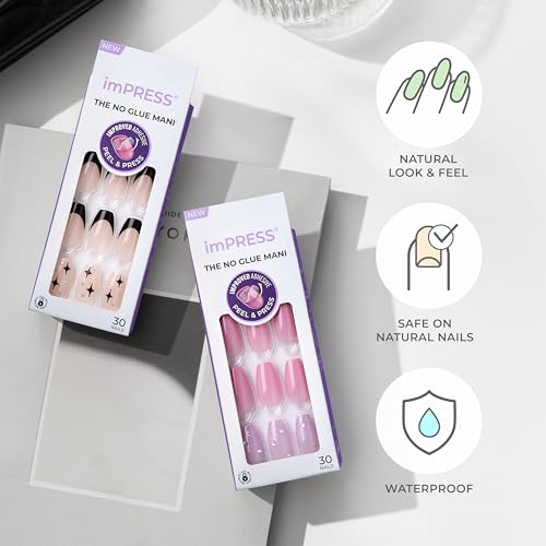 KISS imPRESS No Glue Mani Press On Nails, Design, 'Ballerina', Neutral/green, Medium Size, Coffin Shape, Includes 30 Nails, Prep Pad, Instructions Sheet, 1 Manicure Stick, 1 Mini File