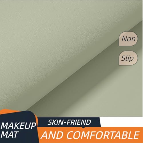 15.7"x23.6" Waterproof Makeup mat -Easy to Clean PU Leather Vanity Table Protector, No-Slip Vanity Mat for Makeup Brushes, Jewelry, Skincare (Green)