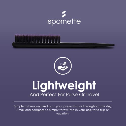 Spornette Boar Bristle Hair Brush for Women & Men - Little Wonder Small Teasing Brush - Create Slick Backs & Volume - Boar & Tourmaline Nylon Bristles for Back Brushing & Combing (Purple)