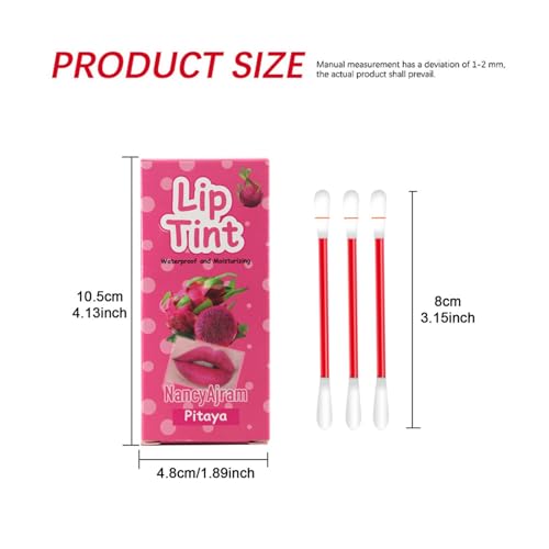 Lip Tint Cotton Swab, 20 Pcs Waterproof Non-Stick Cotton Swab Lipstick Long Lasting Q Tip Lip Tint Stain, Cute Lip Makeup Products(Pomegranates)