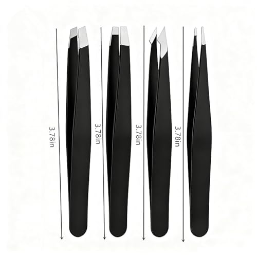 Bestac Professional Tweezer Kit - For Eyebrows, Facial Hair & Splinter Removal - High-Precision Stainless Steel Ingrown Hair Tweezers (Black)