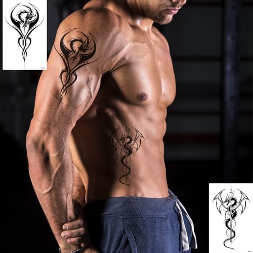 AWLEE Dragon Temporary Tattoos, 10 Sheets Large Realistic Waterproof Fake Tattoos for Men & Women ? Body Chest Arm Festival Party Music Event