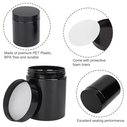 48 Packs 8 oz (250 ml) Black Plastic Jars with Lids, Cosmetic jars with Wide-Mouth for slime, beads, rhinestones, sequins Cosmetics, Lotion, Cream, Ointments and More by KUKLIPJIM.