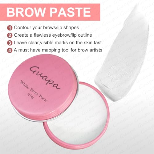 20g White Brow Mapping Paste£¬ Brow Contour Paste Brow Lip Shape Position Tool, 2pcs Eyebrow Brush Kit, Mapping Tool for Sketching Contouring the Eyebrow and Lip (Pink Tin Kit)