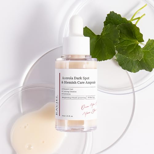 RAVIEL Acerola Dark Spot & Blemish Care Ampoule ? Vitamin C Serum for Dark Spots, Uneven Tone, Dull Skin & Skin Clarity, Korean Skincare, 30ml 1.01 fl oz