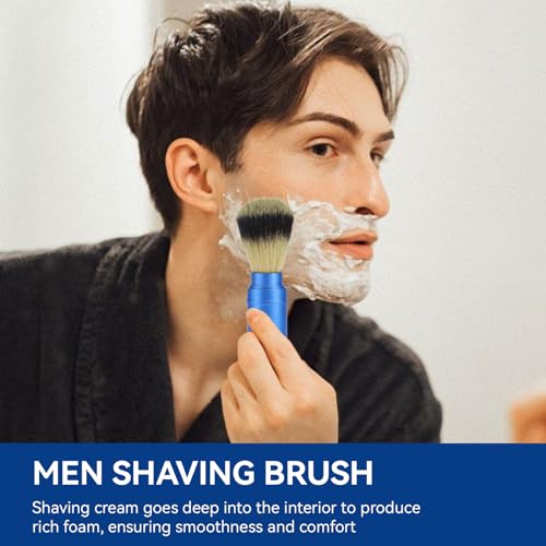 2PCS Travel Shaving Brush, Badger Hair Shaving Brush Aluminum Portable Facial Foaming Grooming Tool for Men Shave Beard Bathroom Supplies