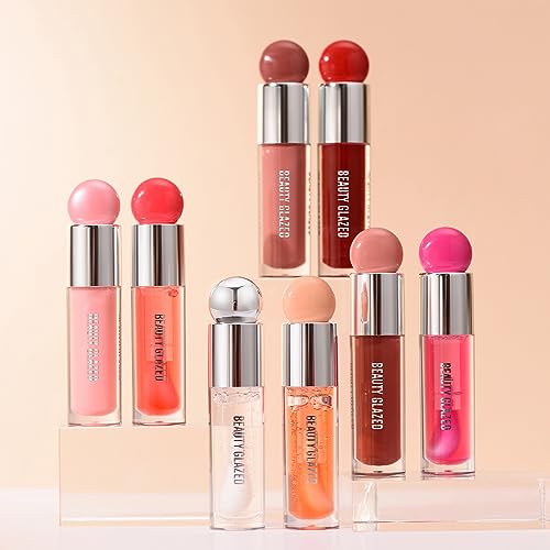 Beauty Glazed Color Variety Non-Sticky Ultra-Hydrating & Nourishing Lip Oil, Smooth Glossy Finish Luxurious Lip Glow Oil, Shiny and Vegan Tinted Lip Gloss, Big Brush Applicator (106# PLUM)