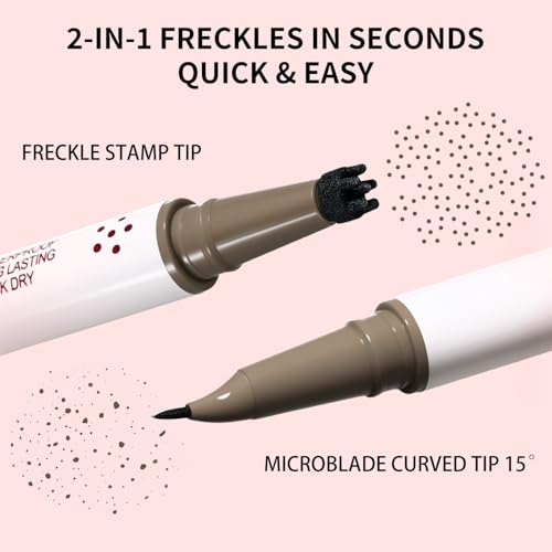 UCANBE 2PCS Dual-Ended Freckle Pen & Freckle Stamp - Precise 15¡Æ Curved Tip Makeup Waterproof & Smudge Proof, Long Lasting Faux Freckles Pencils (02 Natural Coffee)