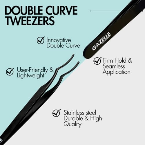 Gazelle Double Curve Precision Master Tweezers for eyelash extensions | Stainless Steel, Anti-Slip Grip for DIY Lashes & Lash Clusters, ? Eyelash Tweezers Ideal for Lash Clusters & Volume Lashes