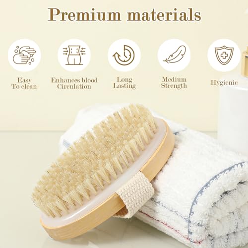 4pcs Dry Brushing Body Brush, Natural Bristle Dry Skin Exfoliating Brush Body Scrub for Flawless Skin, Cellulite Treatment, Lymphatic Drainage and Blood Circulation Improvement (Pack of 2)