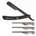 Parker PTABK Adjustable Stainless-Steel Barber Razor | 3 Blade Exposures (Low/Medium/High) | Straight Shavette with 5 Premium Platinum Refills | Black Stainless Steel Handle