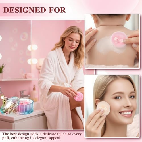 5 Pcs Extra Large Body Powder Puff and Container Set ? 5.43" Oversize Crystal Powder Container | 3.54" Ultra-Soft Velour Puff, Washable & Reusable, Ideal for Face/Body Glitter & Wet/Dry Makeup