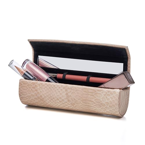 Lipstick Case with Mirror for Purse, Portable Makeup Case Organizer for Lipsticks, Lip Liners, Lip Gloss, & Touch-up Essentials for Effortless Makeup Refreshes, Bamboo Gift Box