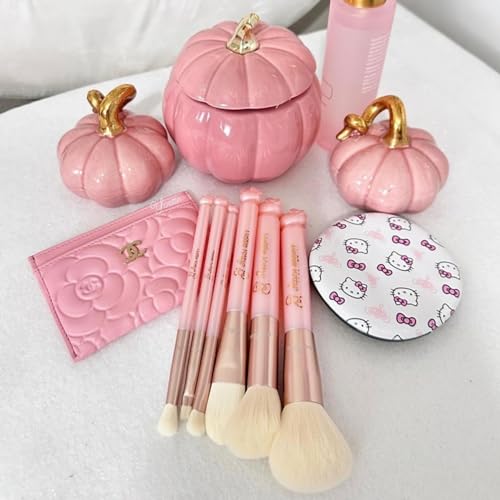 Impressions Vanity Hello Kitty The Core 6 PCs Makeup Brush set with Aluminum Ferrule, Super Soft Makeup Brushes for Foundation, Face Powder, Blending, Defined Shadow, Eye Shadow, and Liner (Pink)