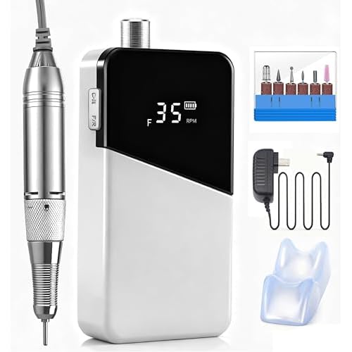 Electric Nail Drill Professional, Upgraded High-Power Efile with Genuine 4000mAh Battery, Cordless Rechargeable Nail File Tool for Acrylic Gel Nails & Cuticle Removal, Salon/Home Use