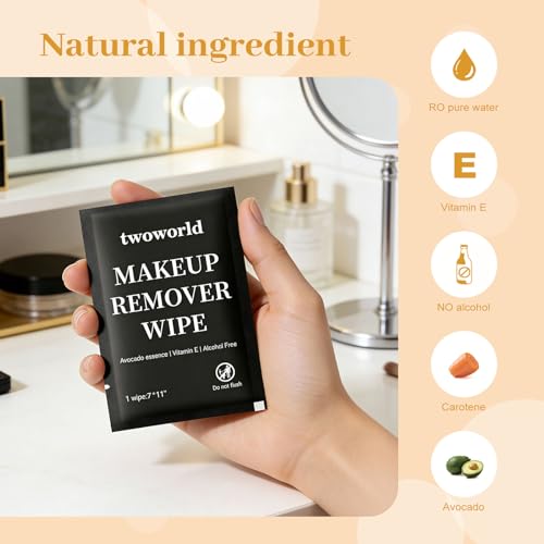 Makeup Remover Wipes Bulk Individually Wrapped,Travel Makeup Wipes Gentle for Face Cleansing Mascara Lipstick Travel Hotel£¨black,pack of 300)