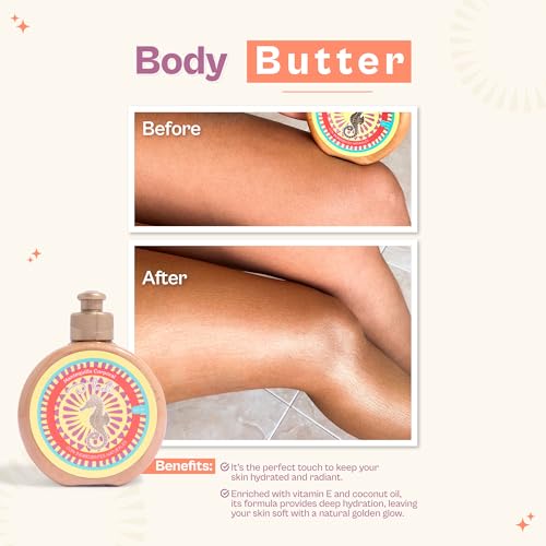 Kaba D'Luchi Body Butter Made With Natural Coconut Oil and Vitamin E, Provides Intense Nourishment & Hydration, Moisturize Skin, With Golden Glitter, 10 Oz