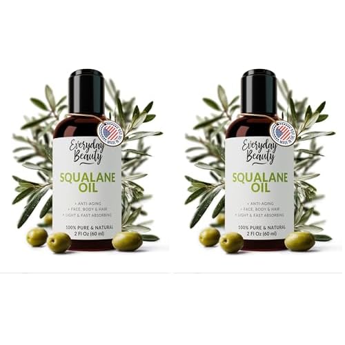 Squalane Oil - 100% Pure & Natural Plant Derived Facial Oil 2 Fl Oz - Cold Pressed and Unrefined Premium Grade Multipurpose Moisturizing Oil for Skin and Hair (Pack of 2)