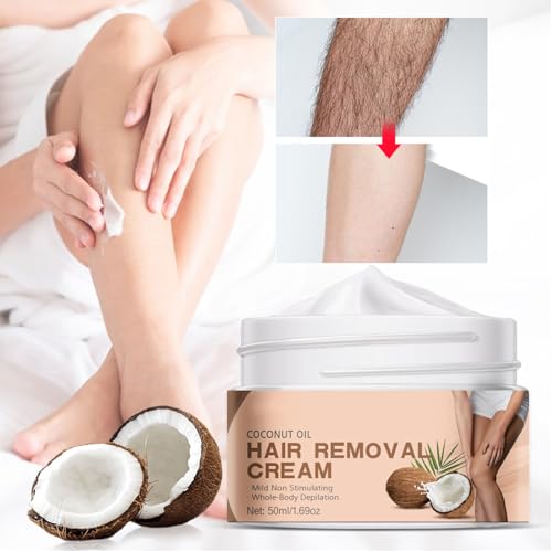Body Depilatory Cream,Coconut Oil Hair Removal Cream for Women for Whole-Body Depilation for Sensitive Skin, Gentle and Non-irritating 1.69 Oz