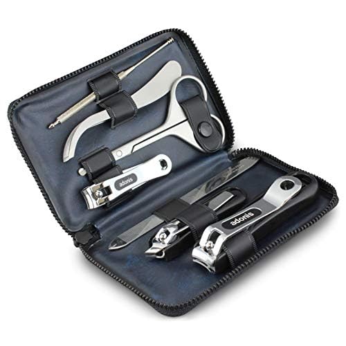Seki Edge Adonis Grooming Kit (G-3022) Mens Grooming Kit - 7 Piece Manicure & Pedicure Nail Kit with Nail Clippers, Nail Nippers, Nose Scissors, Nail File, & Tweezers in Travel Case